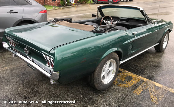 Classic Ford Mustang Convertible Front Corner View from Passenger Side.